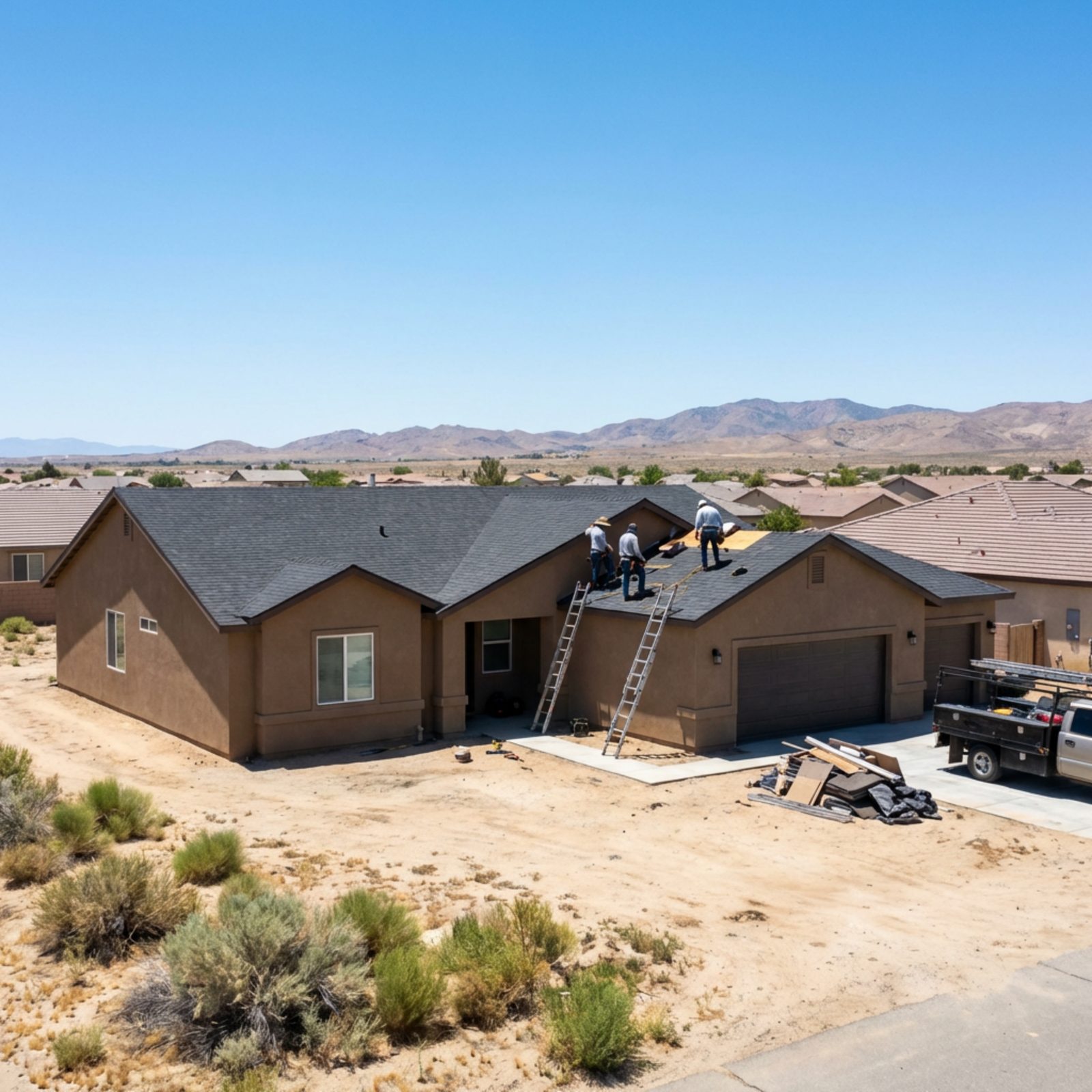 Before and after roof repair project on a tile roof in Lancaster, California