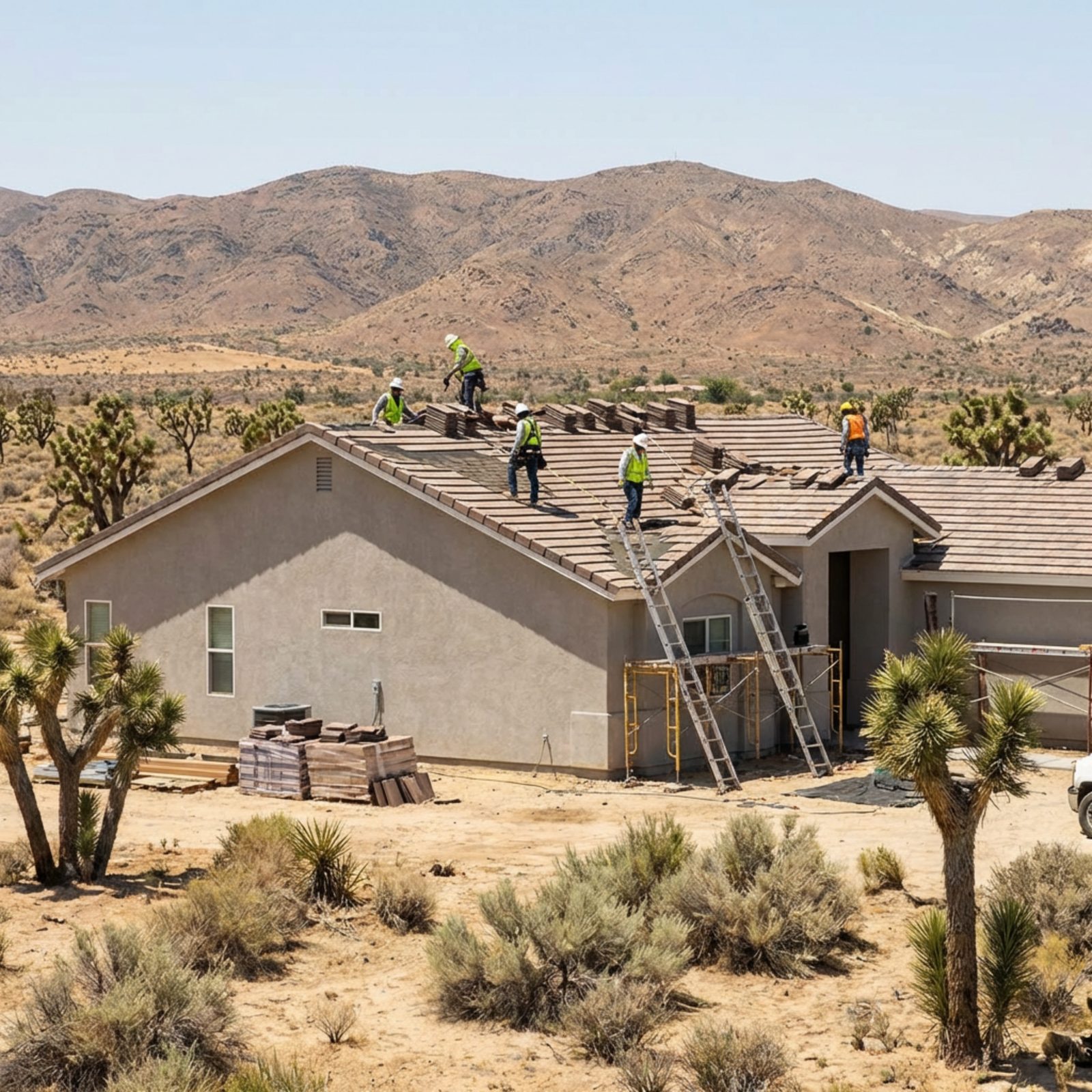 Tile roof installation on a home in Lancaster, California